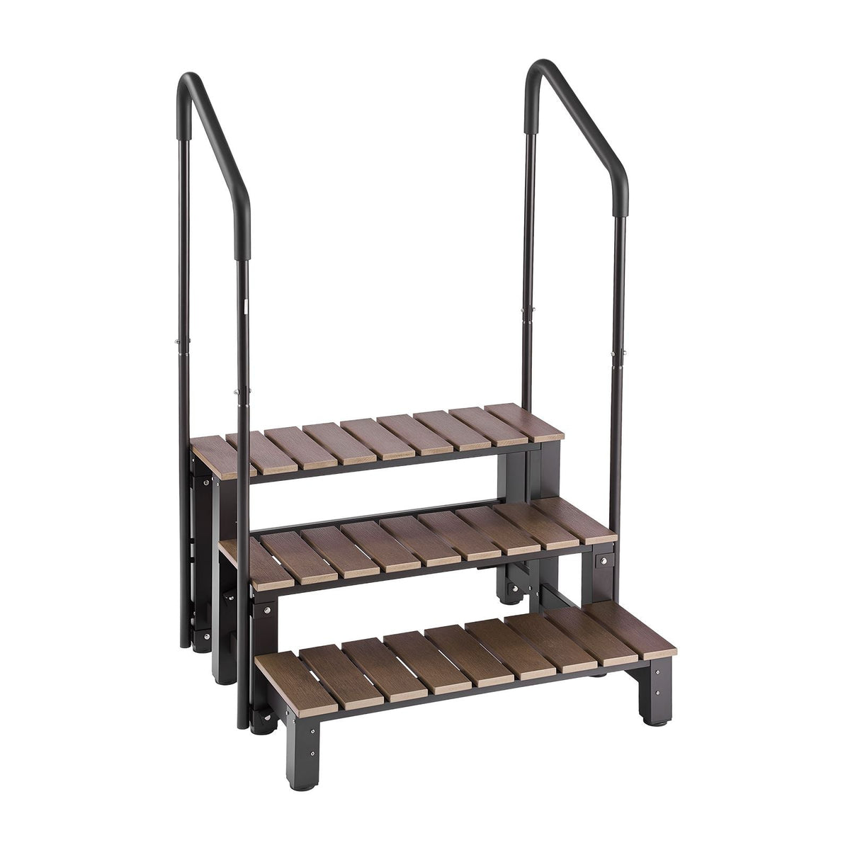 Hot Tub Steps with Handrail 3-Step Spa Outdoor Stairs 550lbs Capacity, 32.3in Wide Step, Steel & Plastic, Easy Assembly, Non-Slip Step Ladder for Above-Ground/Inflatable Pool, RV,Patio,Deck