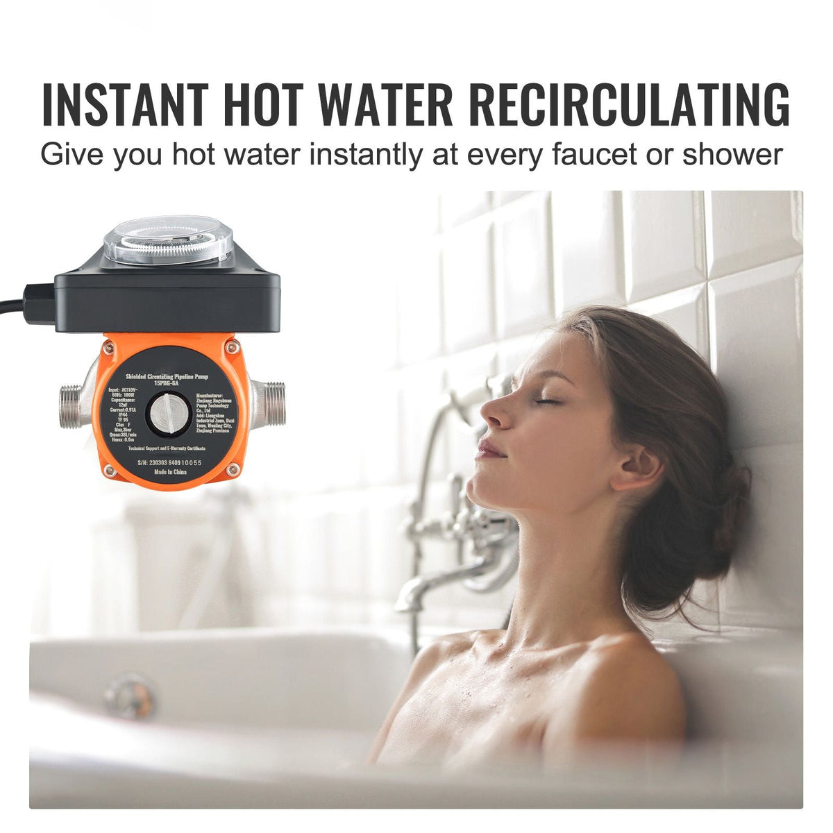 Hot Water Recirculating Pump, 100W Water Circulator Pump, Auto Start/Close Ultra-silent Stainless Steel Head Circulation, for Electric Water Heater System/Facuet/Showerhead Circulation