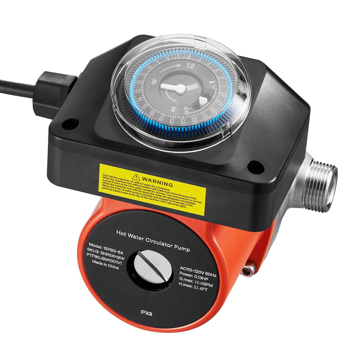 Hot Water Recirculating Pump, with Bypass Valve, Instant Recirculation Pump Kit with Timer, Adapter, Circulation Circulator System, Stainless Steel Head, 0.13 HP 110-120V, for Tank Water Heaters