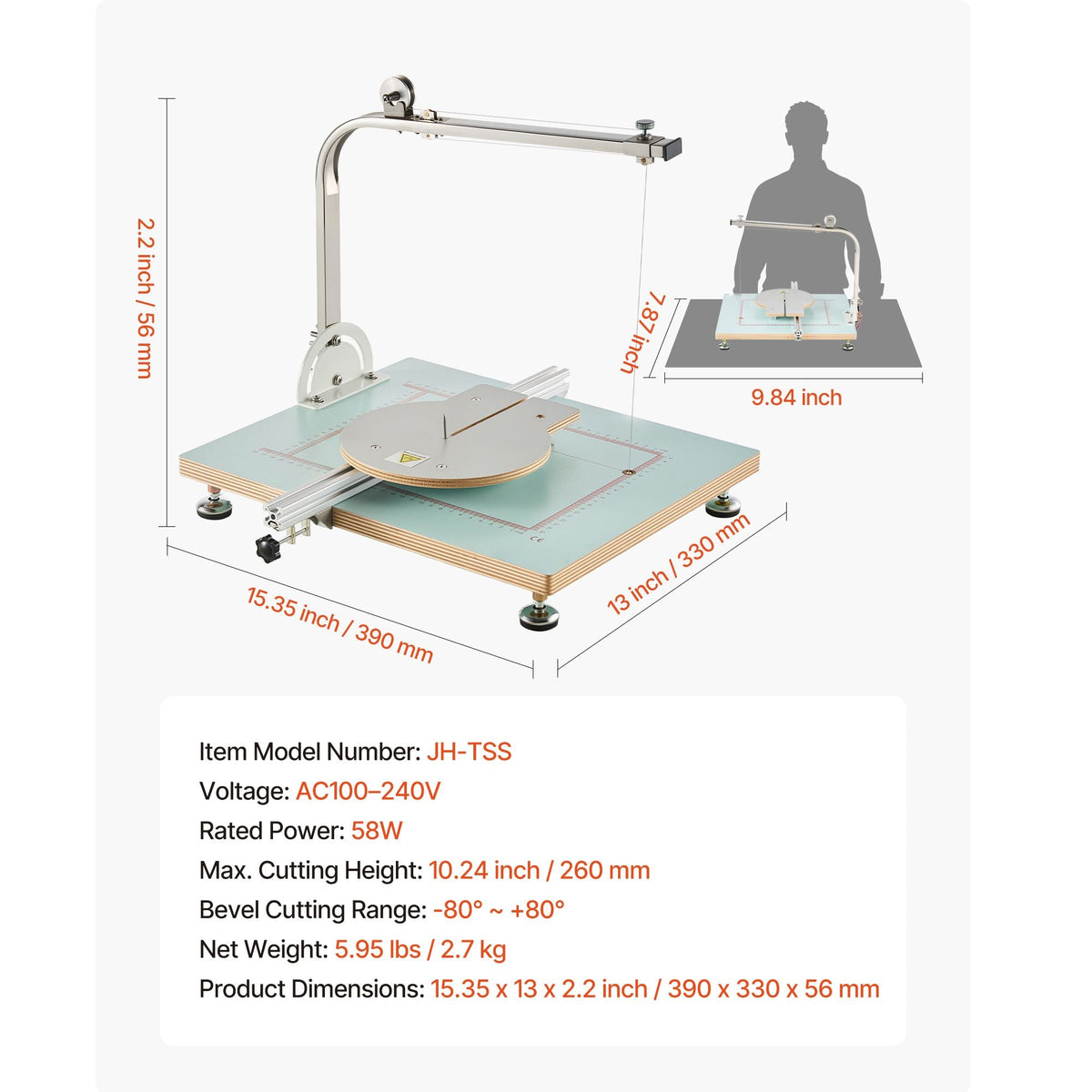 Hot Wire Foam Cutter, 58W Electric Styrofoam Cutter with Variable Temperature Control, Portable Tabletop Cutting Tool with 10.24" Max. Cutting Thickness for Foam, KT Board, Low-Density Sponge