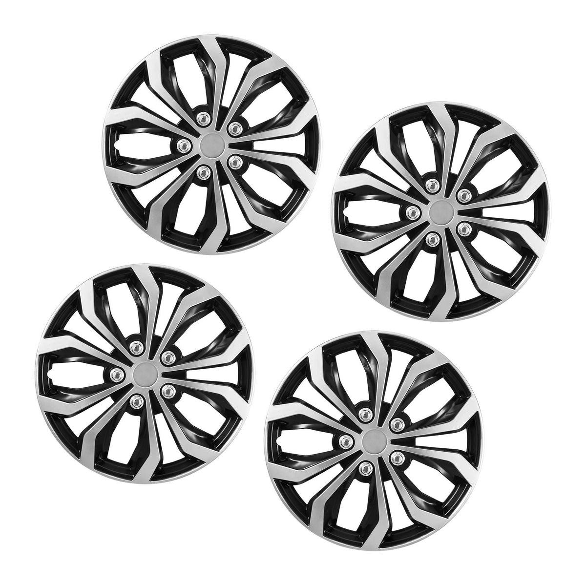 Hubcaps Wheel Covers, 15 Inch Set of 4 Wheel Rim Cover Hubcaps OEM Replacement, R15 Size Snap On Car Hub Caps, Universal 10-Spoke ABS Tire Rim Caps for Hyundai Chevrolet Ford Honda, Silver/Black