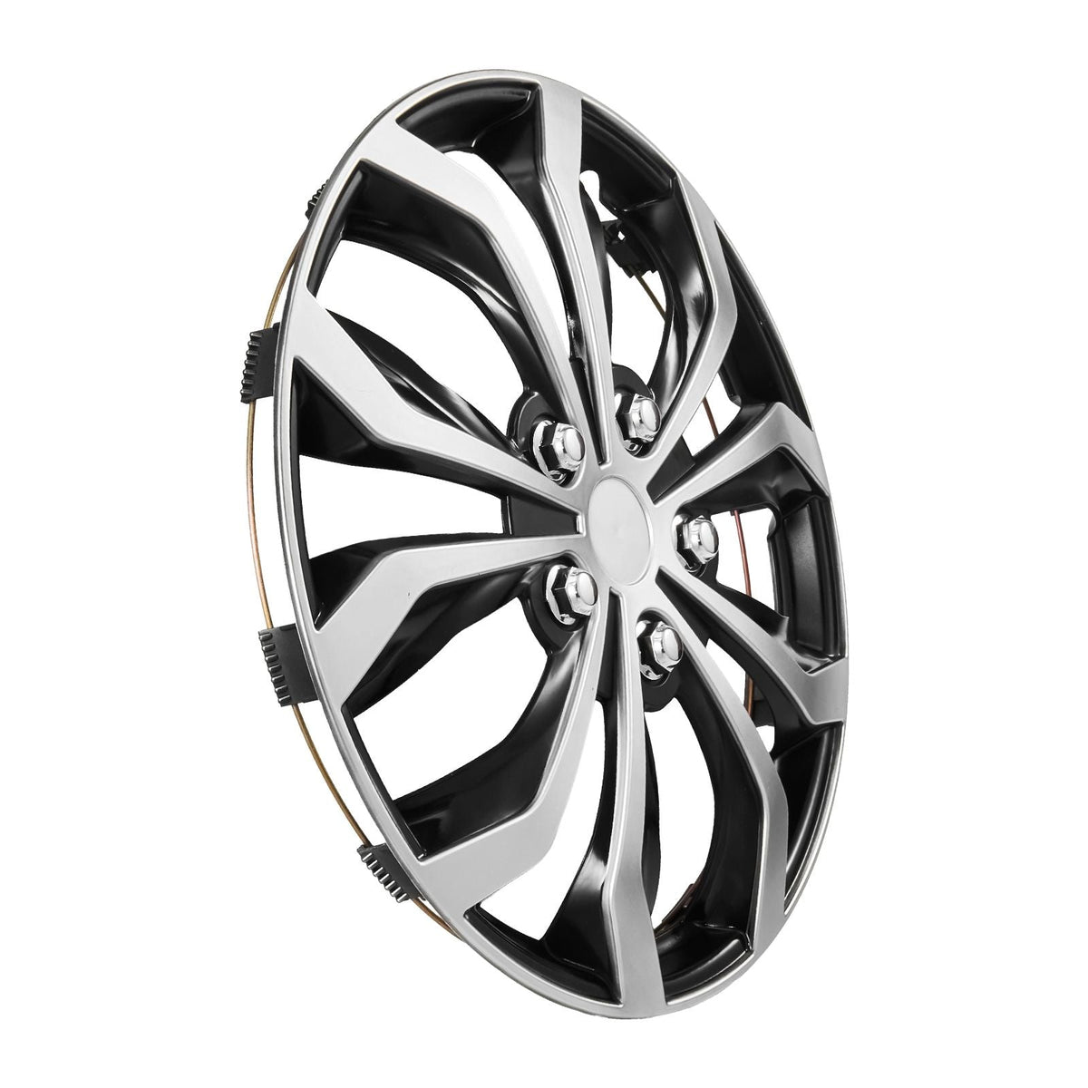 Hubcaps Wheel Covers, 15 Inch Set of 4 Wheel Rim Cover Hubcaps OEM Replacement, R15 Size Snap On Car Hub Caps, Universal 10-Spoke ABS Tire Rim Caps for Hyundai Chevrolet Ford Honda, Silver/Black