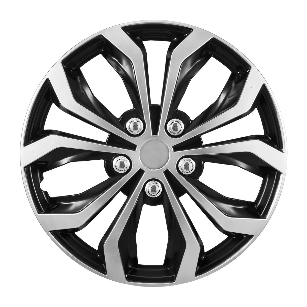 Hubcaps Wheel Covers, 15 Inch Set of 4 Wheel Rim Cover Hubcaps OEM Replacement, R15 Size Snap On Car Hub Caps, Universal 10-Spoke ABS Tire Rim Caps for Hyundai Chevrolet Ford Honda, Silver/Black