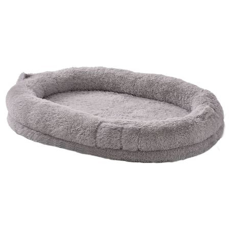 Human Dog Bed, 72" x48"x10" Giant Human Dog Bed for Adult, Human Size Dog Bed with Washable PV Velvet Cover, Egg Orthopedic Foam, Storage Pocket, Large Dog Bean Bed for You and Pet, Light Grey