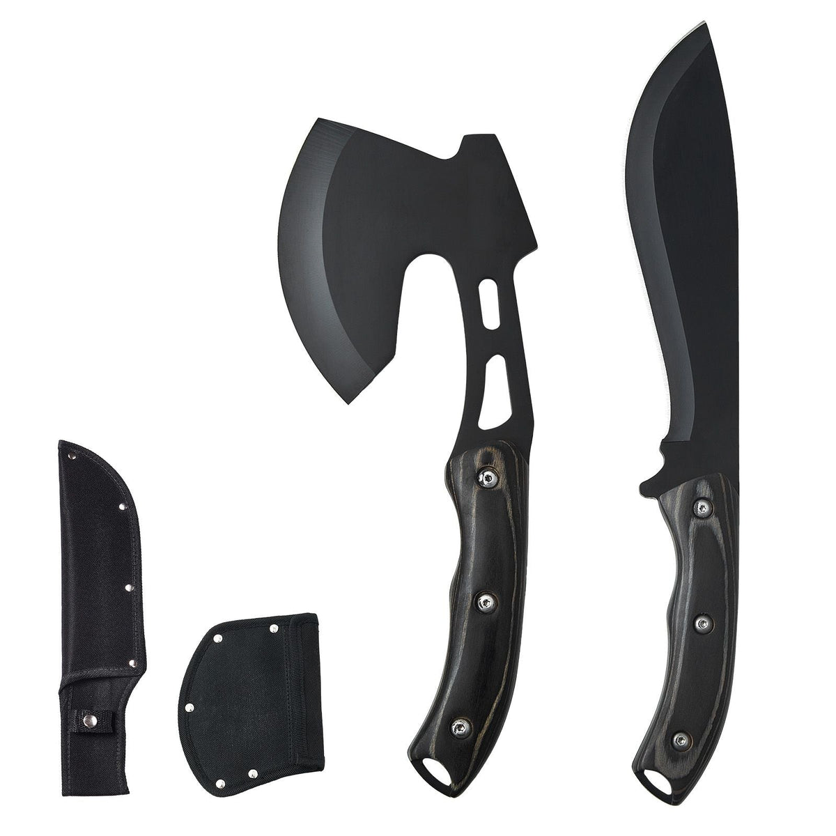 Hunting Knife and Hatchet Axe Combo Set with Sheath, Fixed Blade Tactical Knife and Camping Axe, Stainless Steel Survival Knife and Camping Hatchet for Outdoor Survival Hunting Camping Adventure