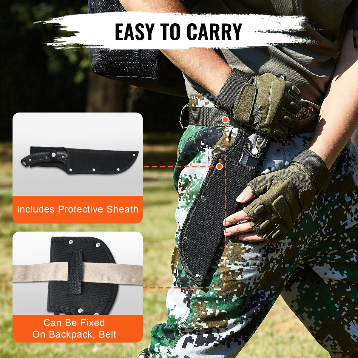 Hunting Knife and Hatchet Axe Combo Set with Sheath, Fixed Blade Tactical Knife and Camping Axe, Stainless Steel Survival Knife and Camping Hatchet for Outdoor Survival Hunting Camping Adventure
