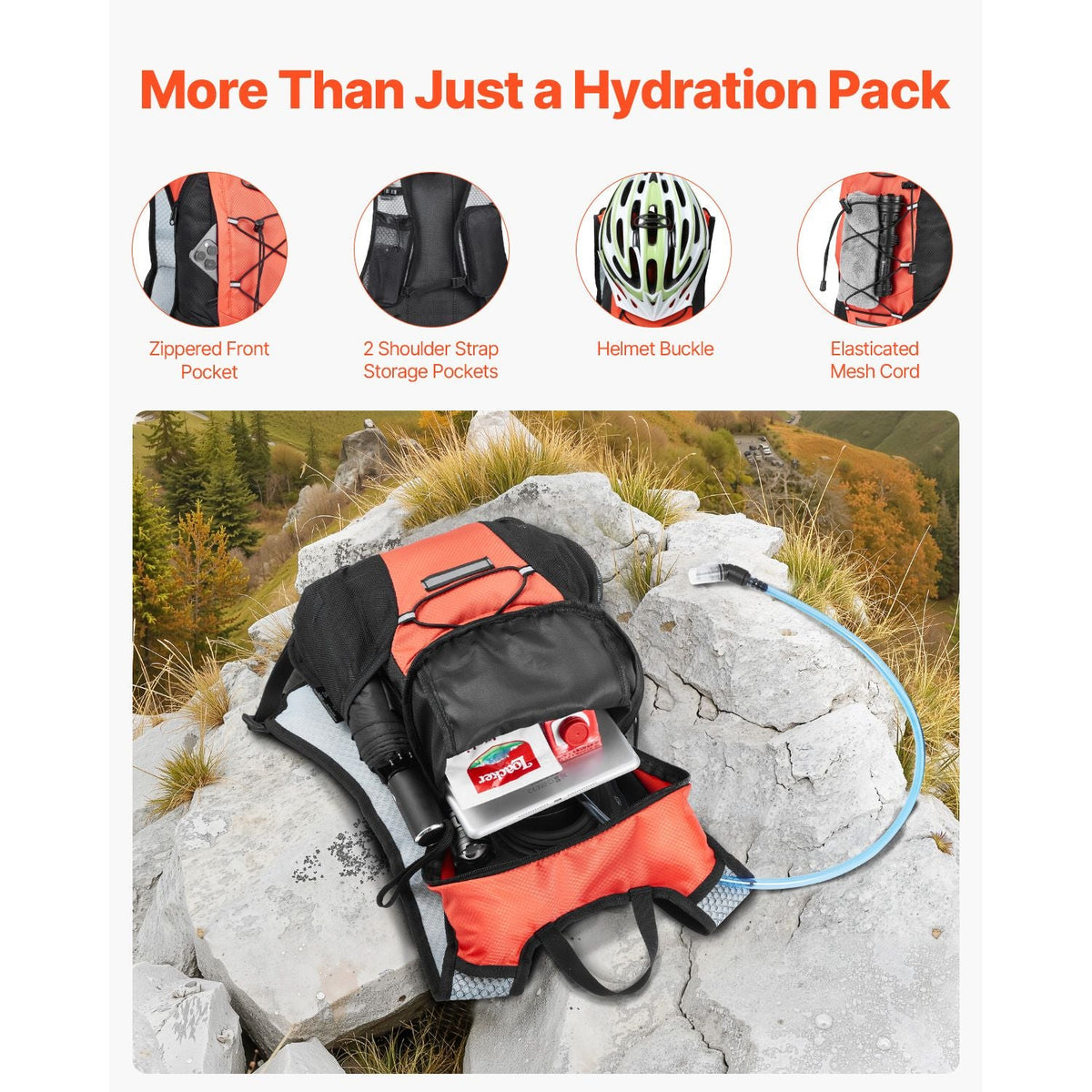 Hydration Backpack with 2L TPU Water Bladder, Hydration Pack Backpack, Lightweight Hiking Water Backpack for Men Women, Hydro Water Daypack for Hiking, Running, Cycling, Camping & Rave