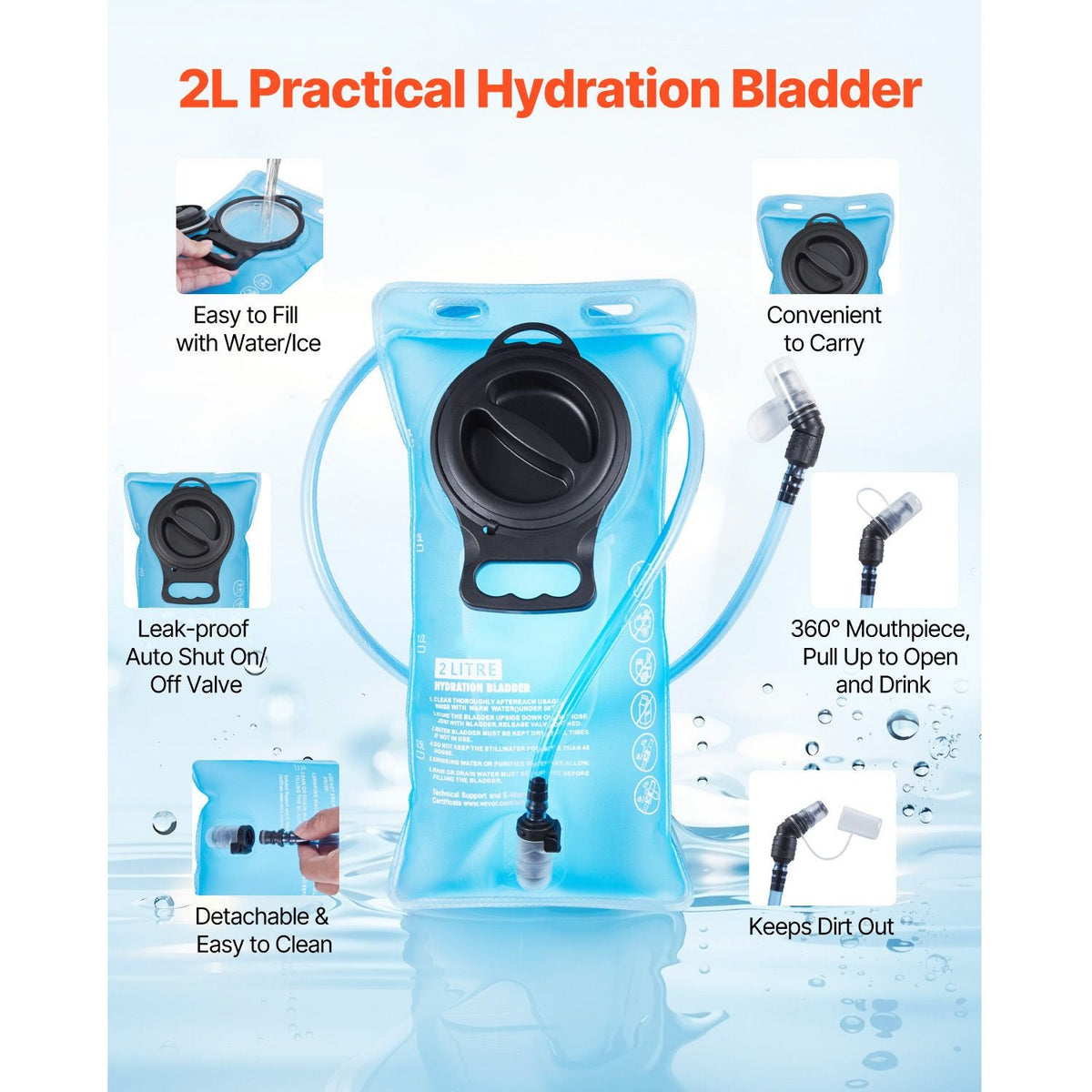 Hydration Backpack with 2L TPU Water Bladder, Hydration Pack Backpack, Lightweight Hiking Water Backpack for Men Women, Hydro Water Daypack for Hiking, Running, Cycling, Camping & Rave