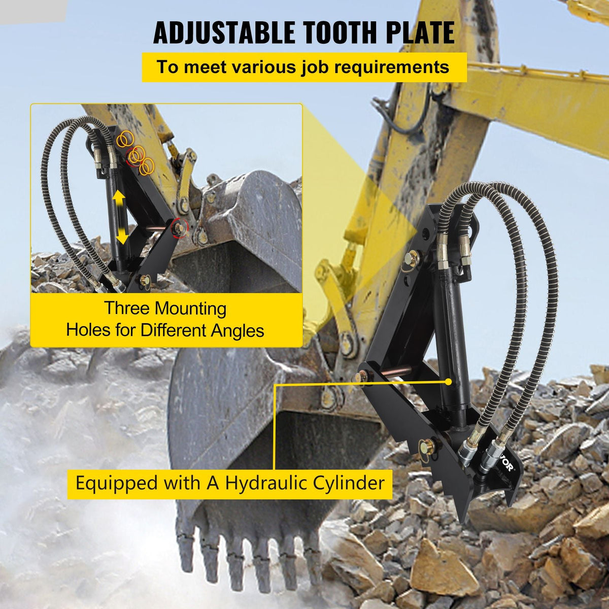 Hydraulic Backhoe Thumb, 18 inch 1/2" Thickness Heavy Duty Excavator Thumb, Black Steel Weld On Thumb Attachments with Hydraulic Cylinder, Mechanical Hydraulic Thumb for Backhoe/Excavator