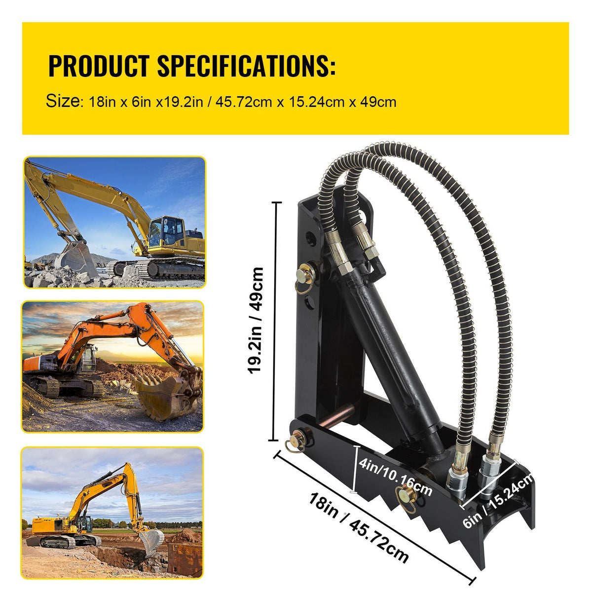 Hydraulic Backhoe Thumb, 18 inch 1/2" Thickness Heavy Duty Excavator Thumb, Black Steel Weld On Thumb Attachments with Hydraulic Cylinder, Mechanical Hydraulic Thumb for Backhoe/Excavator
