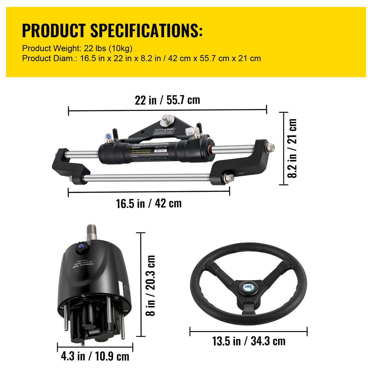 Hydraulic Boat Steering Kit, 300HP Hydraulic Steering Kit Helm Pump, Hydraulic Outboard Steeing Kit with 14 Feet Hydraulic Steering Hose for Boat Steering System