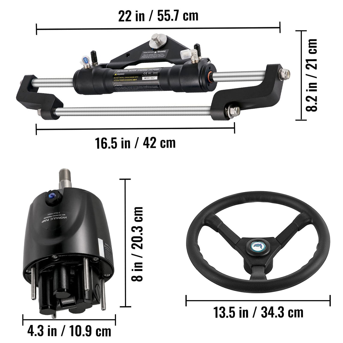 Hydraulic Boat Steering Kit, 300HP Hydraulic Steering Kit Helm Pump, Hydraulic Outboard Steeing Kit with 14 Feet Hydraulic Steering Hose for Boat Steering System