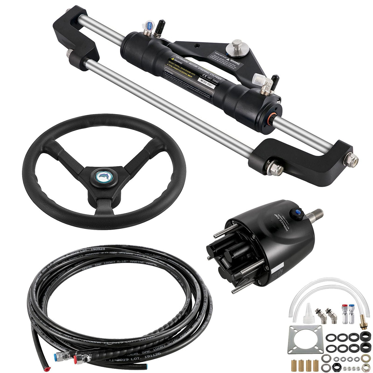 Hydraulic Boat Steering Kit 300HP, Hydraulic Steering Kit Helm Pump, Hydraulic Outboard Steering Kit with 20 Feet Hydraulic Steering Hose for Boat Steering System