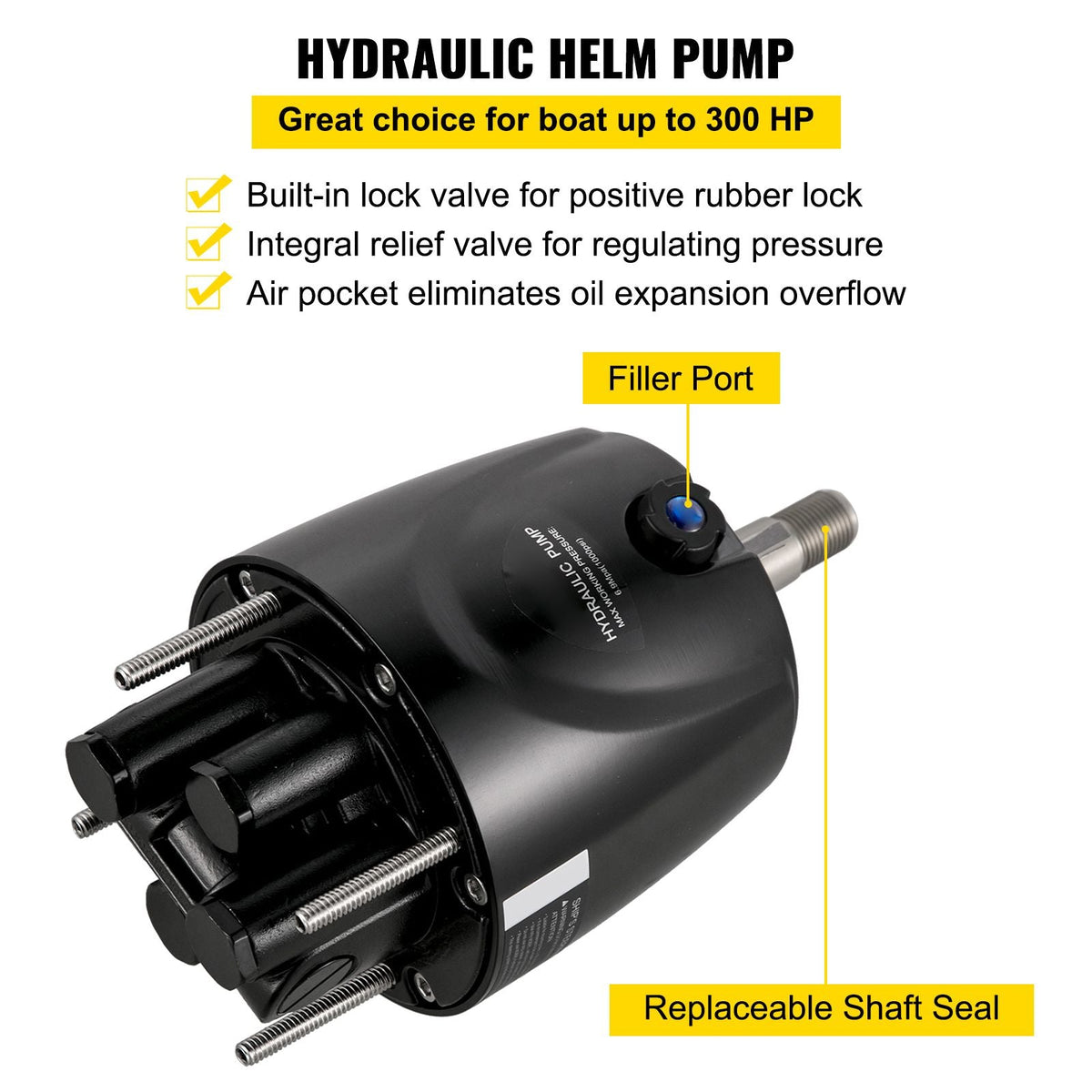 Hydraulic Boat Steering Kit 300HP, Hydraulic Steering Kit Helm Pump, Hydraulic Outboard Steering Kit with 20 Feet Hydraulic Steering Hose for Boat Steering System