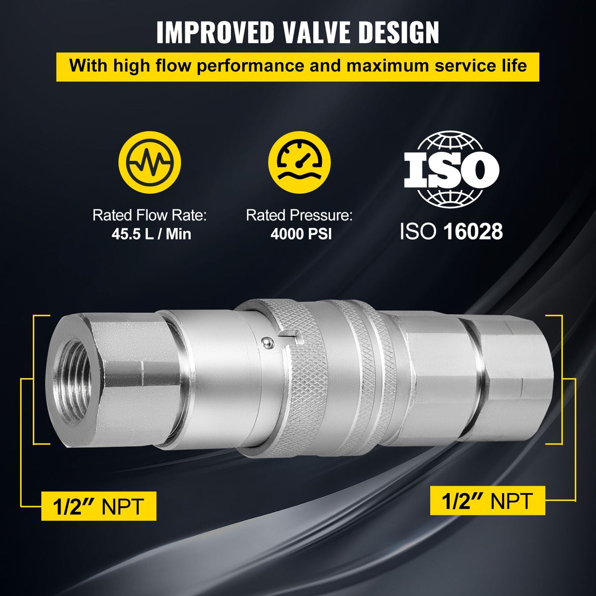 Hydraulic Coupler 1/2 Body with 1/2" NPT Thread 27.6 MPa Hydraulic Quick Connect 4 Pairs Hydraulic Coupling Quick Connect 45.5 L/min Hydraulic Quick Coupler