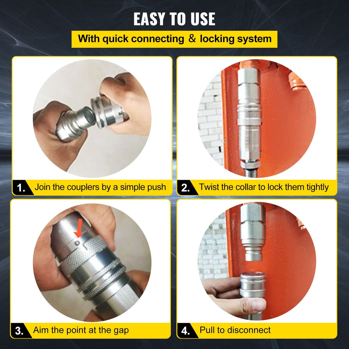 Hydraulic Coupler 1/2 Body with 1/2" NPT Thread 27.6 MPa Hydraulic Quick Connect 4 Pairs Hydraulic Coupling Quick Connect 45.5 L/min Hydraulic Quick Coupler