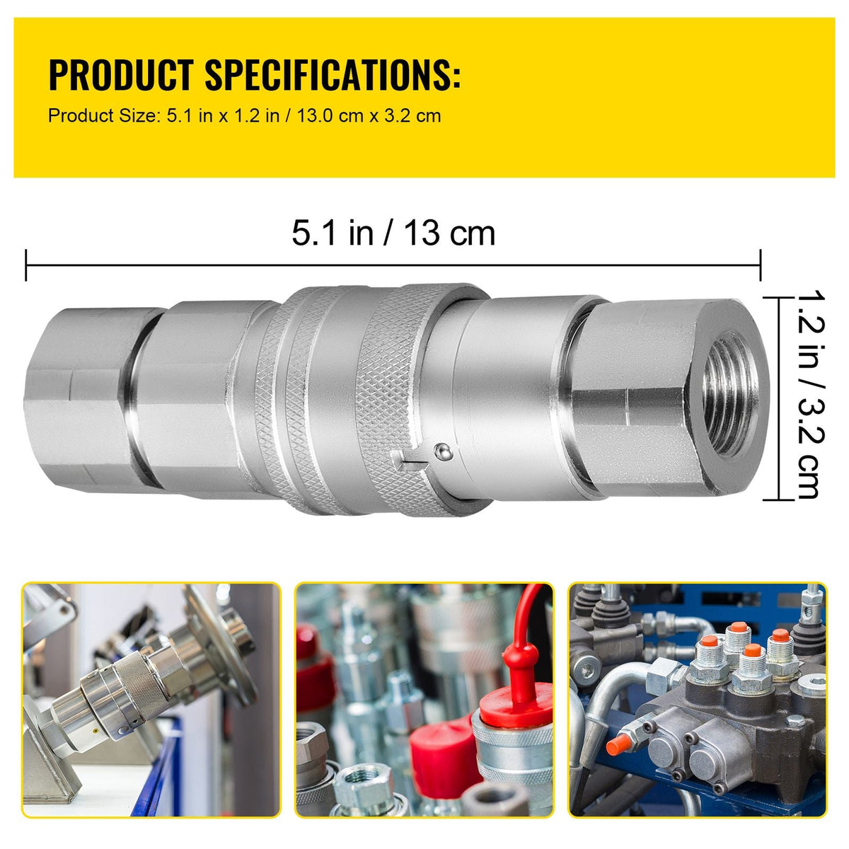 Hydraulic Coupler 1/2 Body with 1/2" NPT Thread 27.6 MPa Hydraulic Quick Connect 4 Pairs Hydraulic Coupling Quick Connect 45.5 L/min Hydraulic Quick Coupler