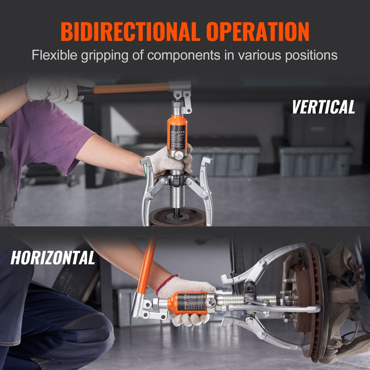 Hydraulic Gear Puller, 15 Ton Max Capacity Wheel Bearing Pulling Separator, 2 or 3 Jaws Puller, Vertically and Horizontally, 12" Jaw Hydraulic Puller with Case for Pulling Hubs