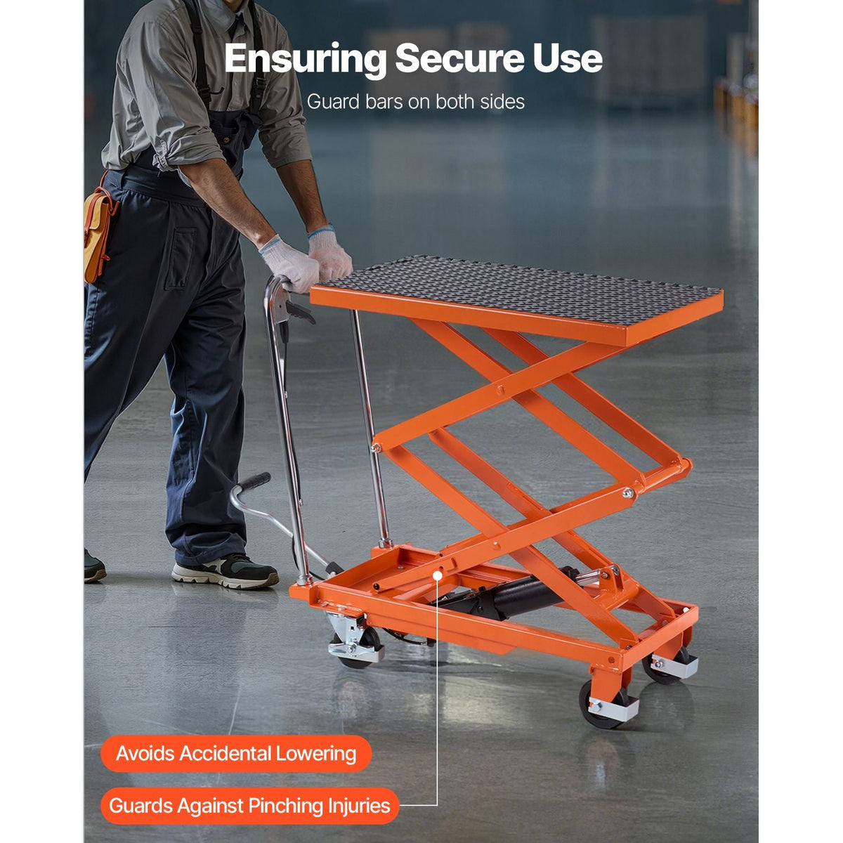 Hydraulic Lift Table, 500 lbs Capacity, 47.2" Lifting Height, Double Scissor Lift Table Cart with 4 Wheels and Non-slip Pad, Manual Hydraulic Lifting Cart for Material Handling & Transportation
