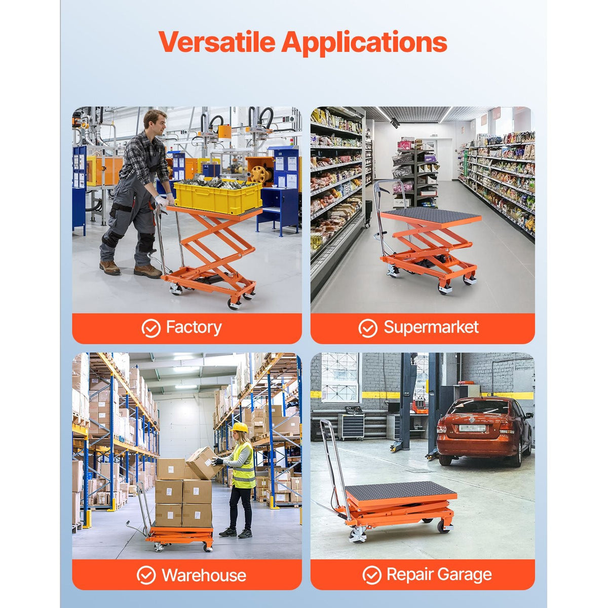 Hydraulic Lift Table, 500 lbs Capacity, 47.2" Lifting Height, Double Scissor Lift Table Cart with 4 Wheels and Non-slip Pad, Manual Hydraulic Lifting Cart for Material Handling & Transportation