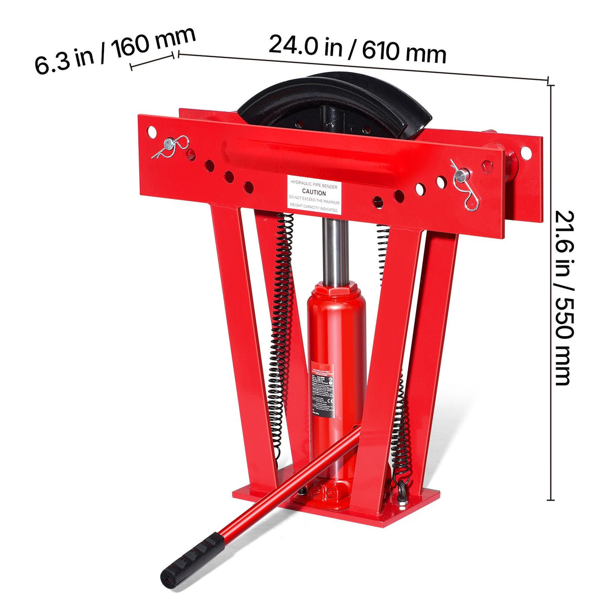 Hydraulic Pipe Bender, 12 Ton Manual Copper Exhaust Pipe Bending Machine with 6 Dies (1/2" - 2") and 90 - 180° Adjustable Rollers, Heavy-Duty Pipe Tube Bender for Piping Railing Construction