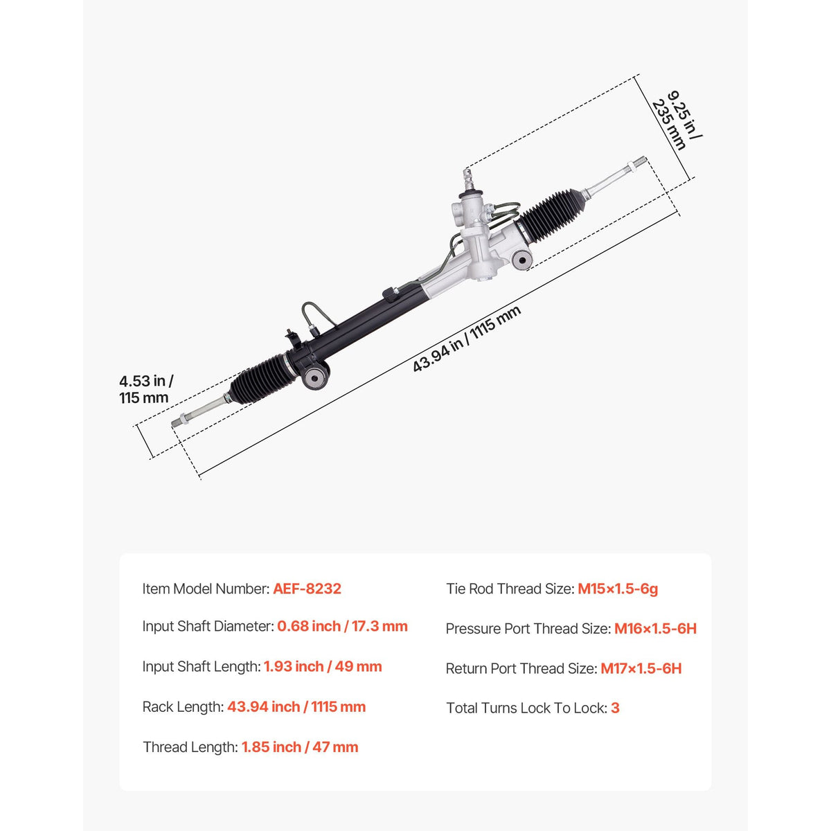 Hydraulic Power Steering Rack and Pinion, Steering Rack and Pinion Assembly with Dust Boot, Compatible with 2004-2006 Lexus RX330, 2007-2009 Lexus RX350, 2001-2007 Toyota Highlander