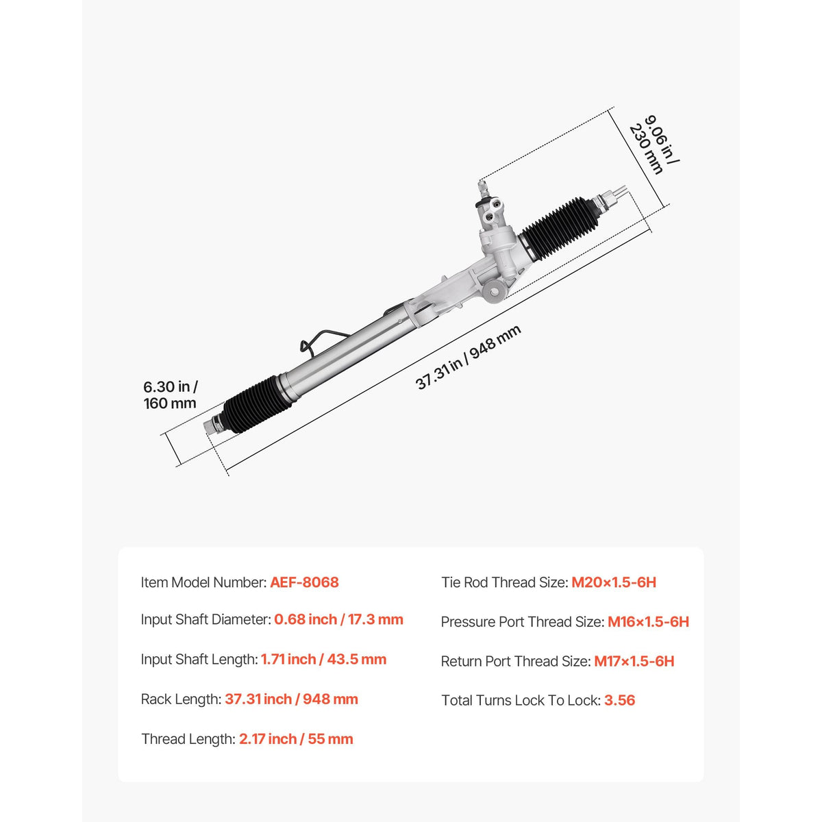 Hydraulic Power Steering Rack and Pinion, with Dust Boot, Compatible with 1996-2000 Toyota 4Runner L4 2.7L, 1996-2002 Toyota 4Runner V6 3.4L, 1998-2004 Toyota Tacoma L4 2.7L / V6 3.4L (RWD)