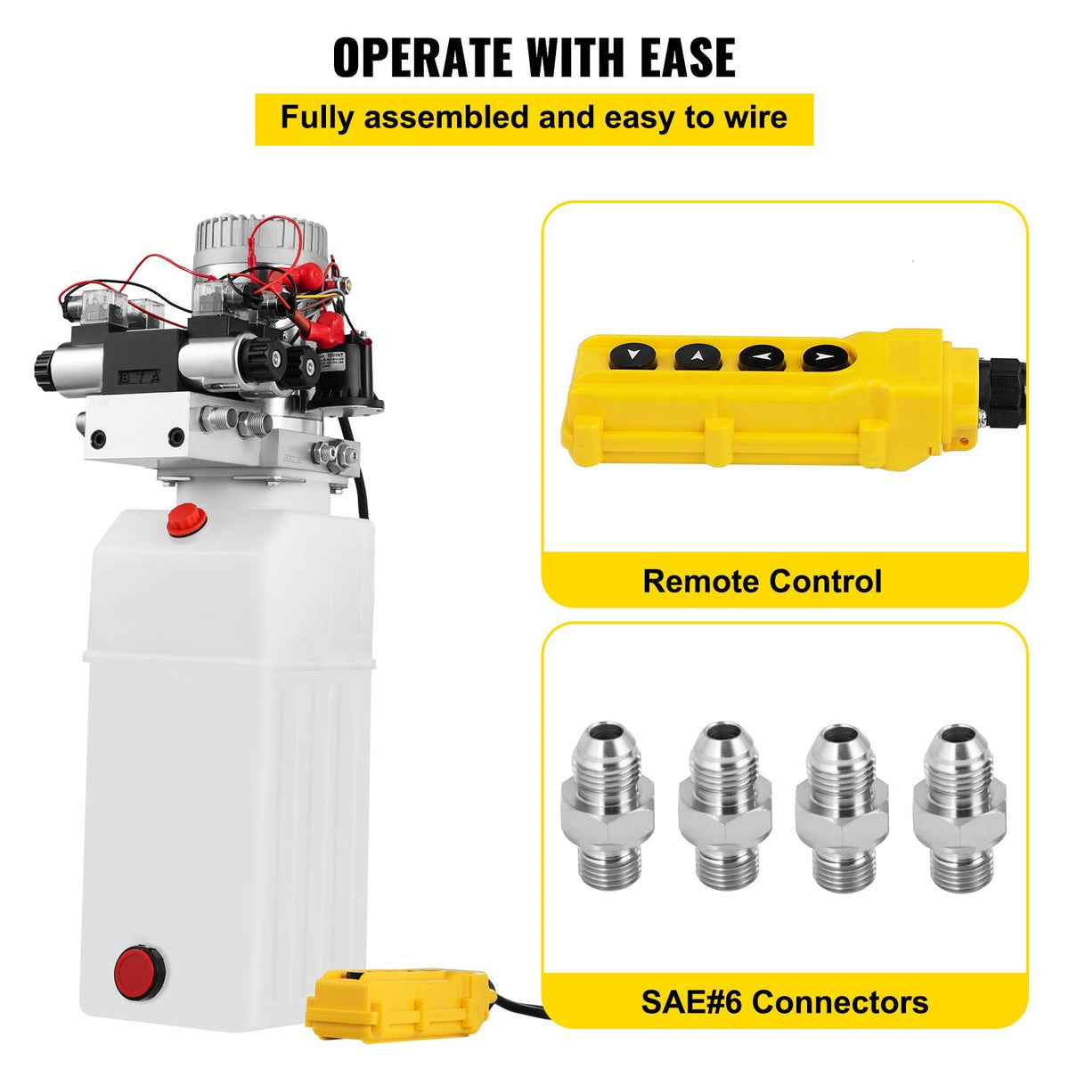 Hydraulic Pump, 8 Quart/2 Gal Double Acting Dump Trailer Pump DC 12V, 3200 PSI Max Relief Pressure, Electric Hydraulic Power Unit for Dump Trailer Car Lifting (with 4pcs SAE #6 Connectors)