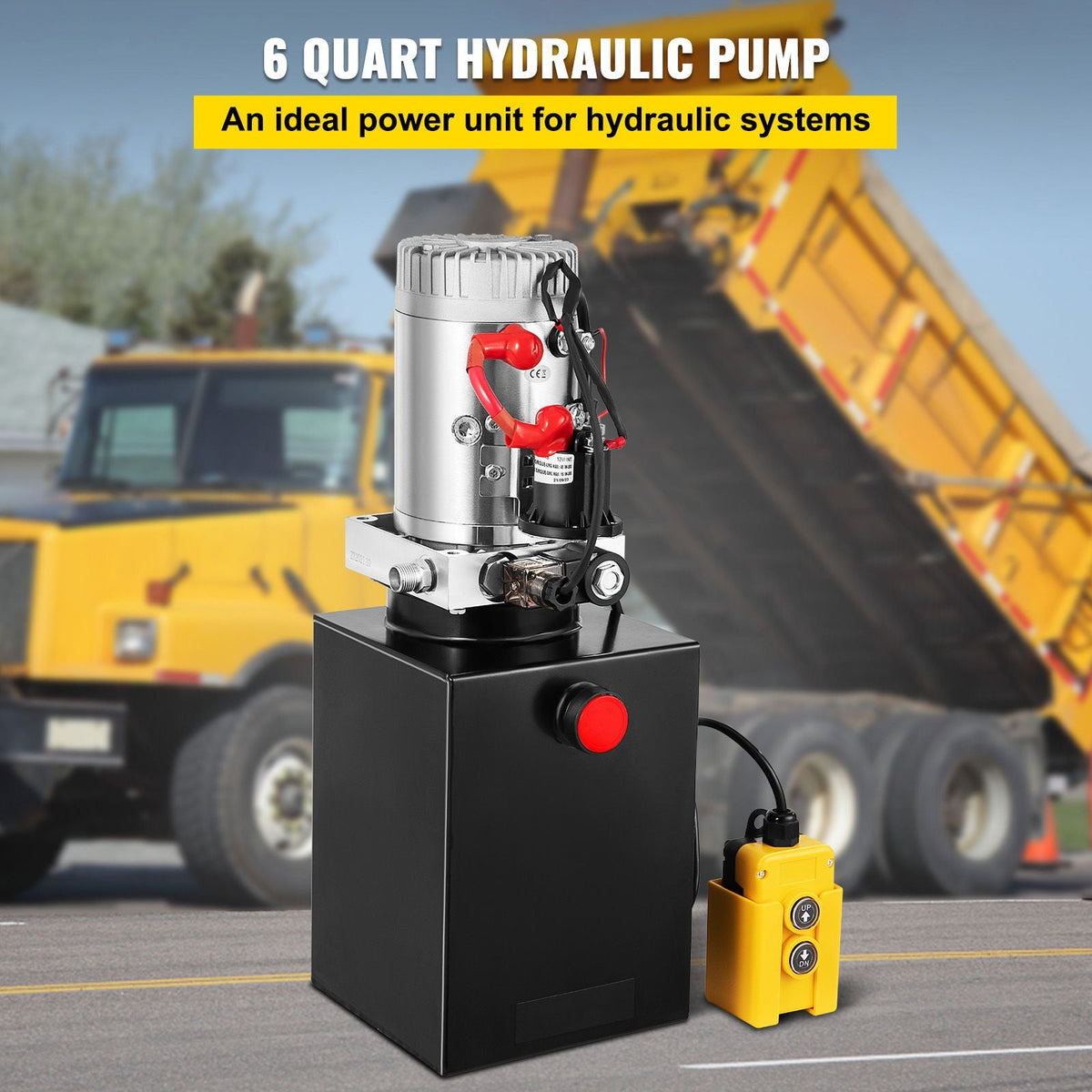 Hydraulic Pump Electric Hydraulic Pump 6 Quart Single Acting Metal Reservoir for Dump Trailer