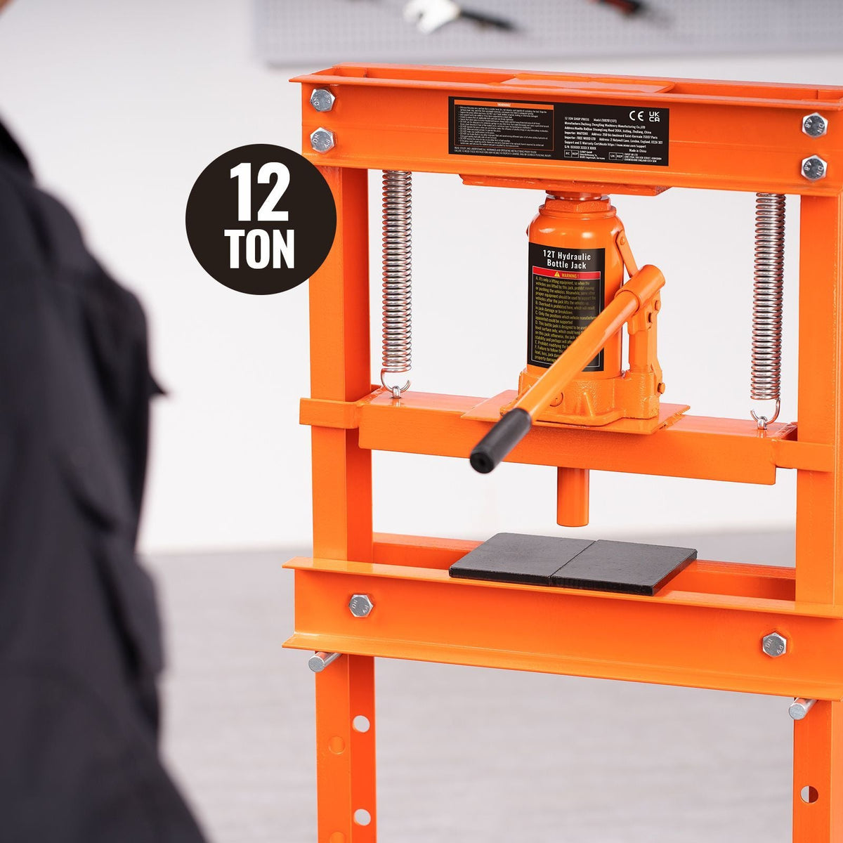 Hydraulic Shop Press, 12 Ton H-Frame Hydraulic Garage/Shop Floor Press, Adjustable Shop Press with Press Plates, Heavy Duty Hydraulic Press for Garage, Shop, Workshop