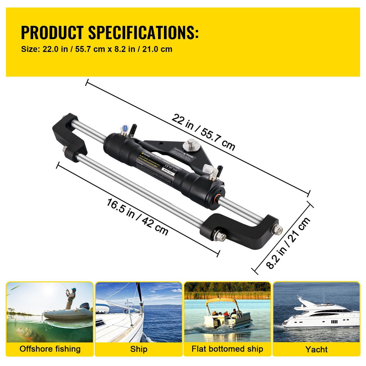 Hydraulic Steering Cylinder 300HP, Hydraulic Steering, Front Mount, Hydraulic Outboard Steering Cylinder for Marine Boat Steering System