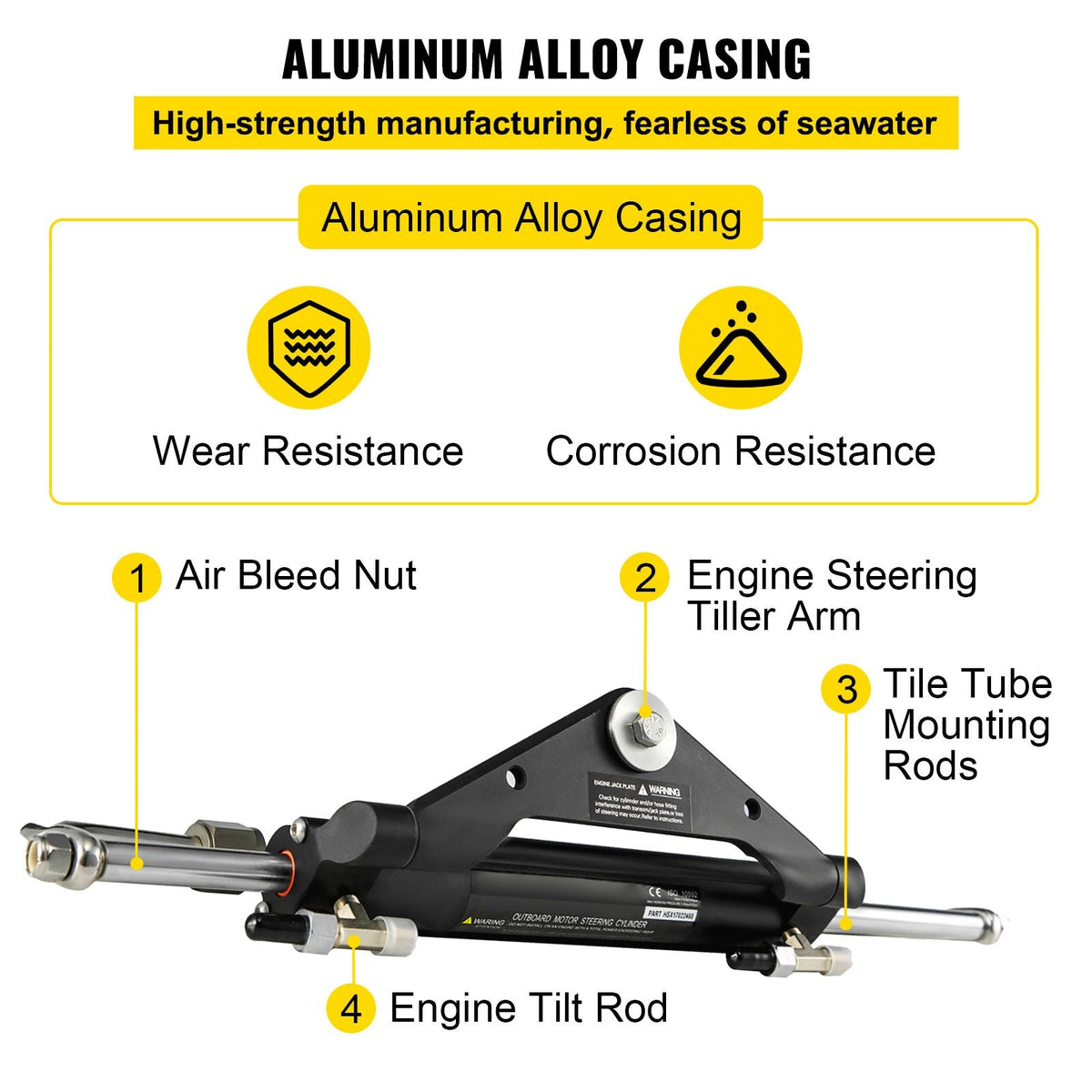 Hydraulic Steering Cylinder HC4645H Front Mount Hydraulic Outboard Marine Steering Cylinder Suit for Up to 150HP Boats Steering