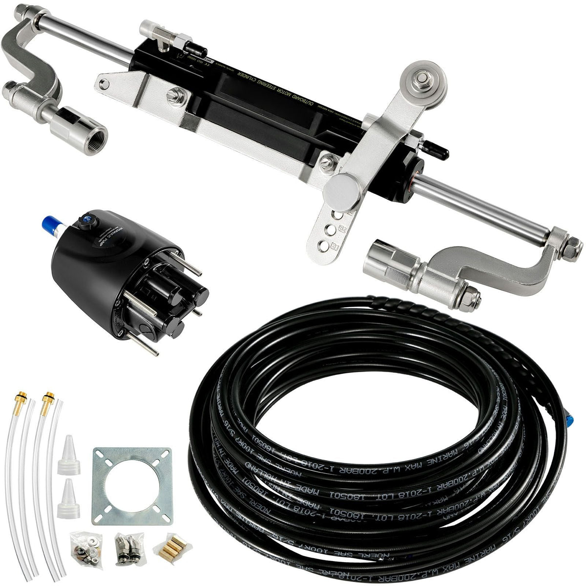 Hydraulic Steering Kit, 300HP Hydraulic Steering Compact Cylinder, Hydraulic Outboard Steering Kit with Helm Pump for Boat Marine Steering System