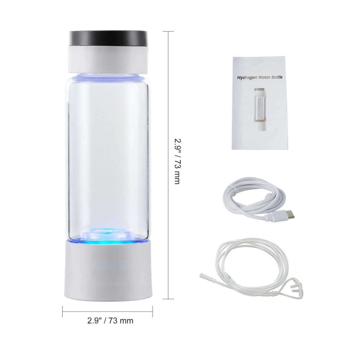 Hydrogen Water Bottle Generator, 380 ml / 13.4 oz Capacity Portable Hydrogen Water Maker, SPE Technology Hydrogen Rich Water Ionizer Machine with Nasal Inhalation Tube and Self-Cleaning