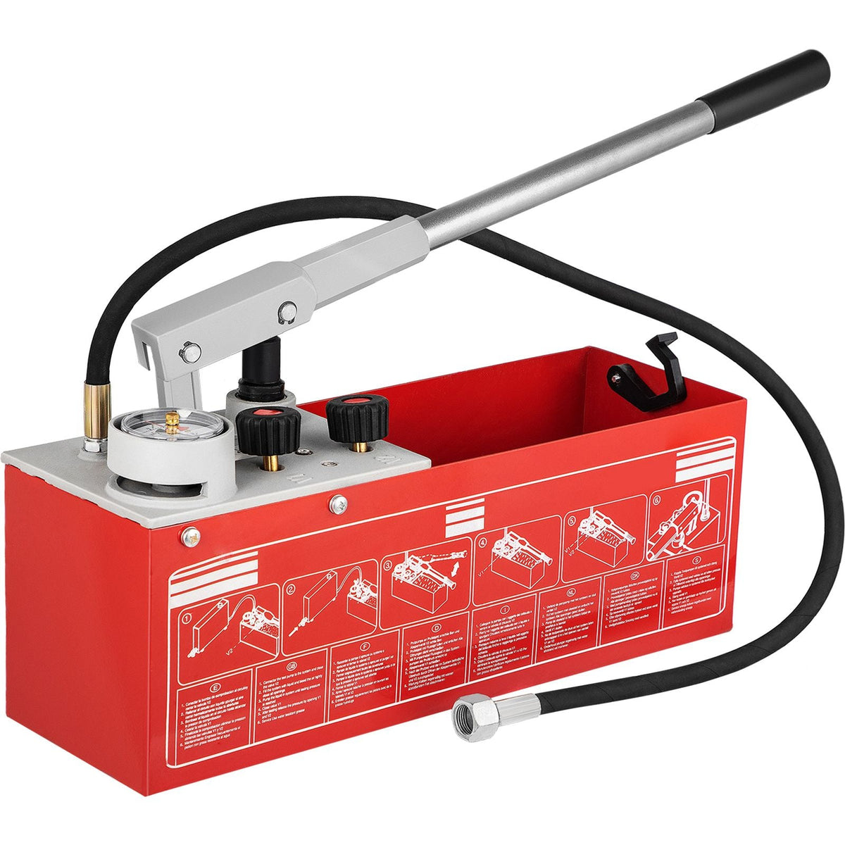 Hydrostatic Pressure Test Pump, Test Up to 25 bar/2.5 MPa, 3.2 Gallon Tank, Hydraulic Manual Water Pressure Tester Kit with Two-Unit Gauge & R 1/2\" Connection, for Pipeline Fluid Pressure Testi