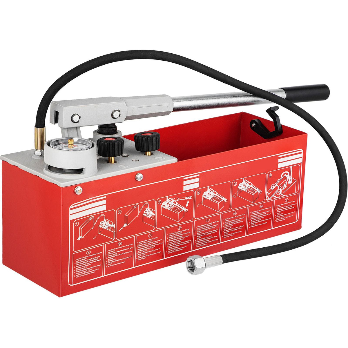 Hydrostatic Pressure Test Pump, Test Up to 25 bar/2.5 MPa, 3.2 Gallon Tank, Hydraulic Manual Water Pressure Tester Kit with Two-Unit Gauge & R 1/2\" Connection, for Pipeline Fluid Pressure Testi