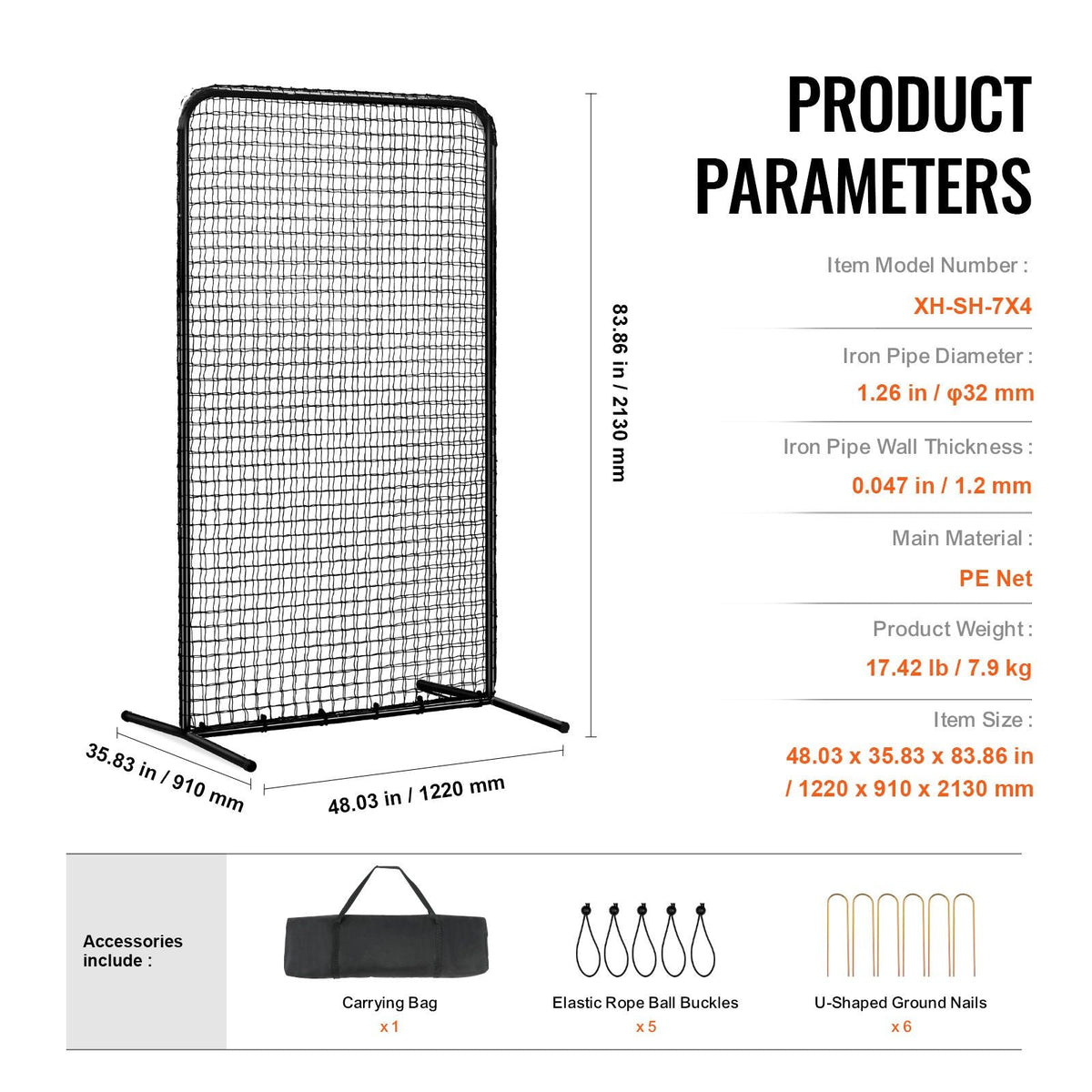 I Screen Baseball for Batting Cage, 7x4 ft Baseball Softball Safety Screen, Body Protector Portable Batting Screen with Carry Bag & Ground Stakes, Heavy Duty Pitching Net for Pitchers Protection