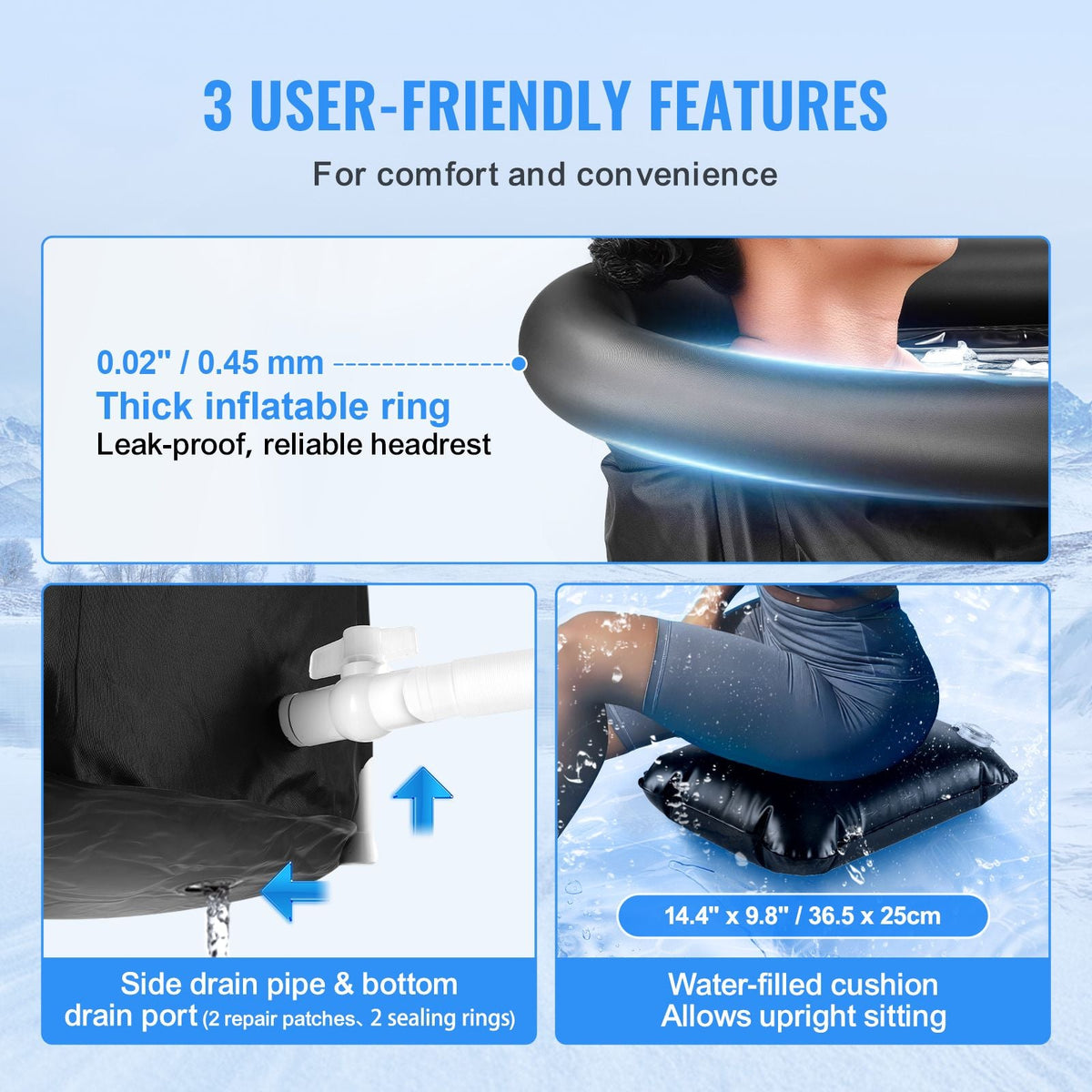 Ice Bath Tub, Cold Water Therapy Plunge Tub for Athletes, Portable Outdoor Ice Barrel Plunge Pool for Recovery, 105 Gal Inflatable Folding Bathtub with Cover, Home Ice Pod for Adult, 34"Lx30"H