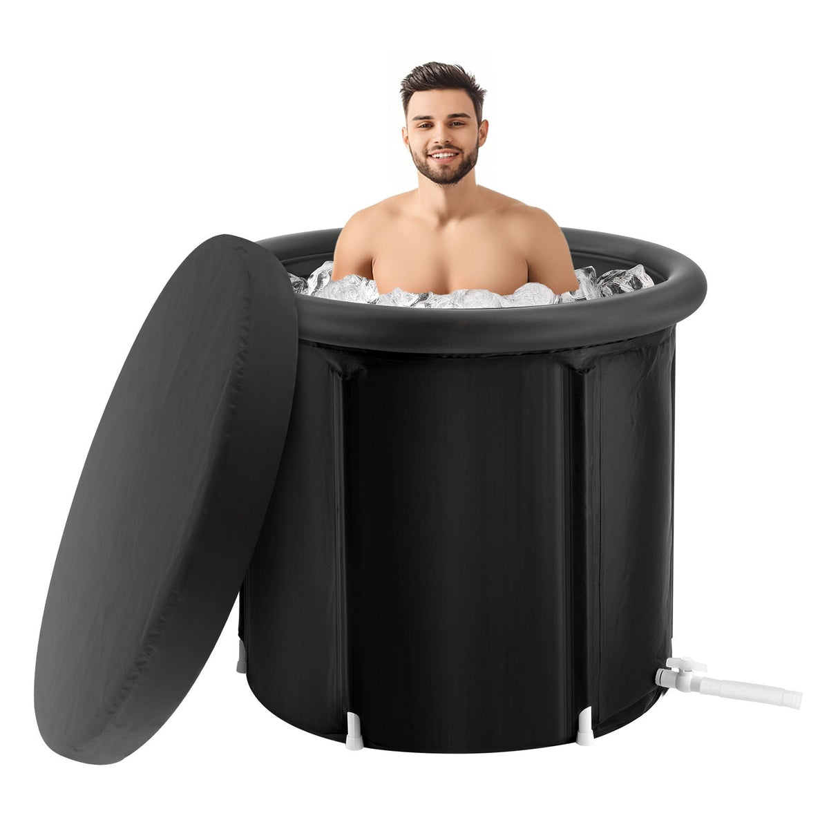 Ice Bath Tub, Cold Water Therapy Plunge Tub for Athletes, Portable Outdoor Ice Barrel Plunge Pool for Recovery, 105 Gal Inflatable Folding Bathtub with Cover, Home Ice Pod for Adult, 34"Lx30"H