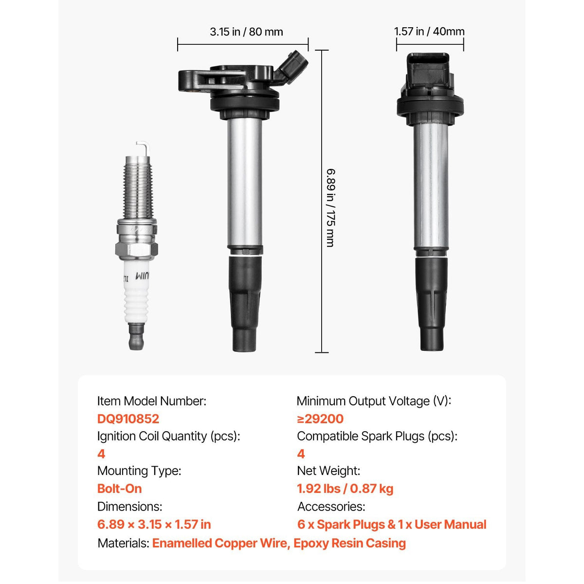 Ignition Coil Pack and Spark Plugs, Set of 4, Compatible with Toyota Corolla Matrix Prius Prius V Scion IM xD Pontiac Vibe Lexus CT200h 1.8L L4, Replacement for UF596 UF-619 90919-02252 C1714
