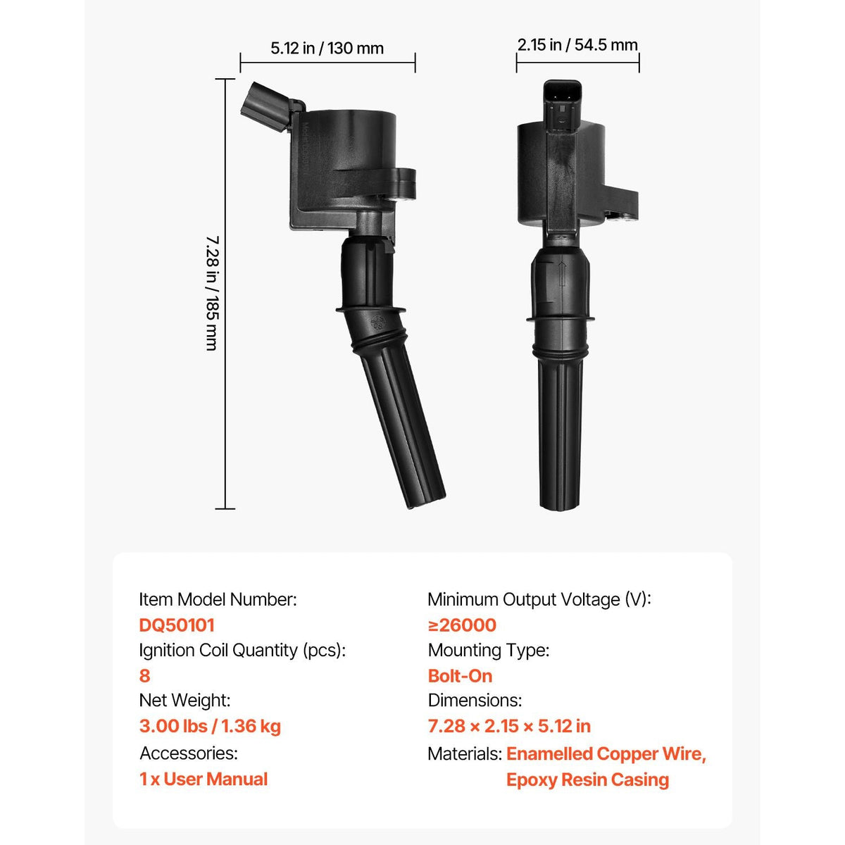 Ignition Coil Pack, Set of 8, Compatible with Ford E150 E250 E350 E450 Econoline Super Duty Excursion Expedition F150 F250 F350 VPG MV-1 Lincoln Navigator, for Engines 4.6L 5.4L V8 6.8L V10