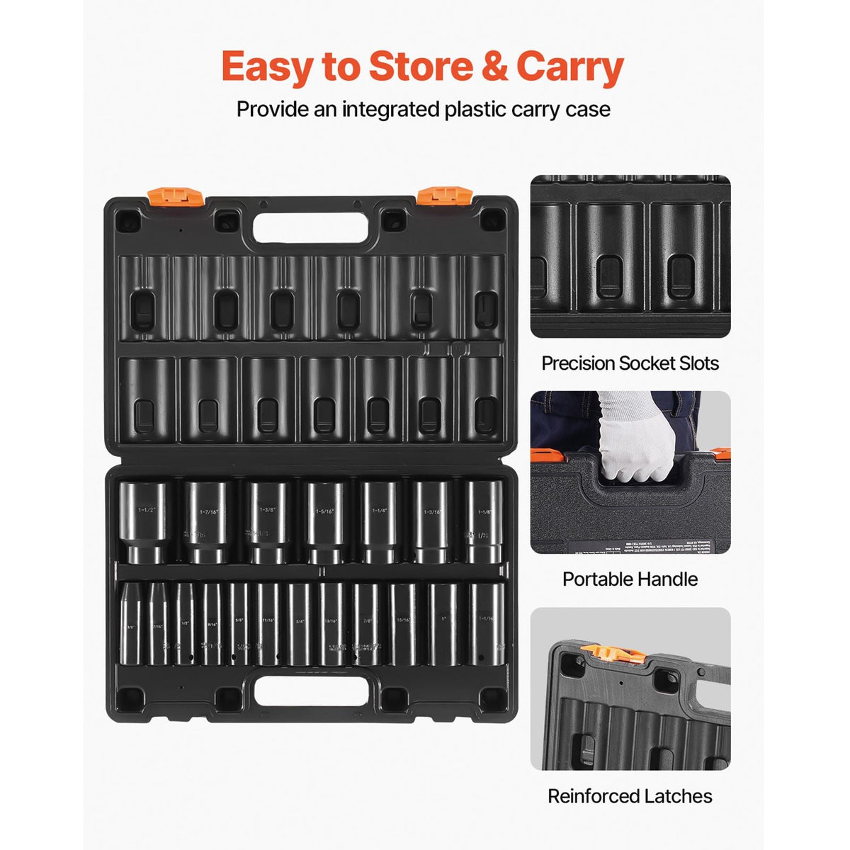 Impact Socket Set, 1/2" 19 Piece Impact Sockets, Deep Socket, 6-Point Sockets, 1/2 Inches Drive Socket Set Impact 3/8 inch - 1-1/2 inch, Cr-V Rugged Construction, with a Storage Cage