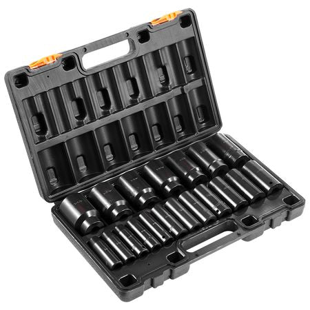 Impact Socket Set, 1/2" 19 Piece Impact Sockets, Deep Socket, 6-Point Sockets, 1/2 Inches Drive Socket Set Impact 3/8 inch - 1-1/2 inch, Cr-V Rugged Construction, with a Storage Cage