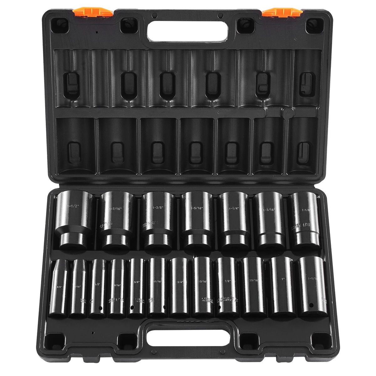 Impact Socket Set, 1/2" 19 Piece Impact Sockets, Deep Socket, 6-Point Sockets, 1/2 Inches Drive Socket Set Impact 3/8 inch - 1-1/2 inch, Cr-V Rugged Construction, with a Storage Cage