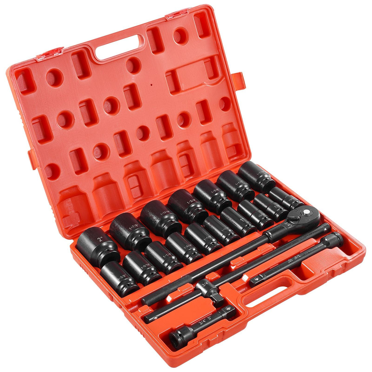 Impact Socket Set 3/4 Inches 22 Piece Deep Impact Sockets, Socket Assortment 3/4 Inches Drive Socket Set Impact Standard SAE Sizes 7/8 Inches to 2 Inches Includes Adapters and Ratchet Handle
