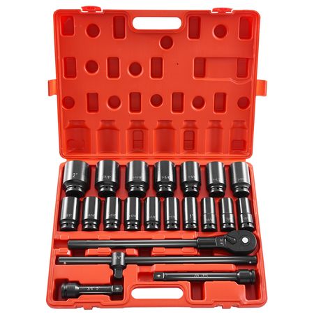 Impact Socket Set 3/4 Inches 22 Piece Deep Impact Sockets, Socket Assortment 3/4 Inches Drive Socket Set Impact Standard SAE Sizes 7/8 Inches to 2 Inches Includes Adapters and Ratchet Handle