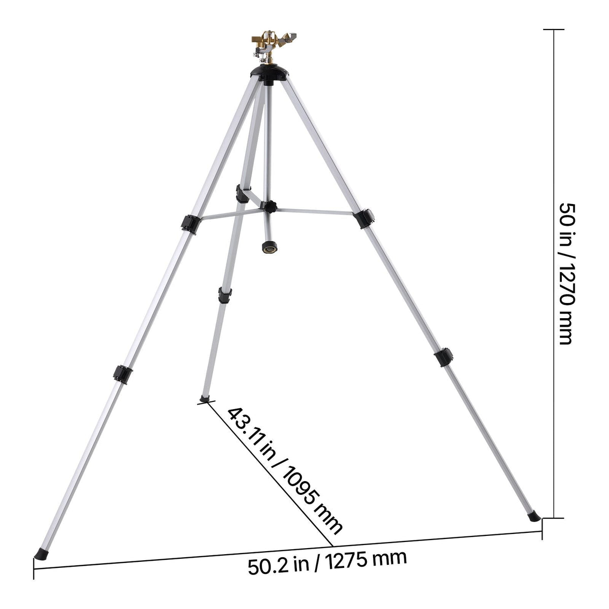 Impact Sprinkler on Tripod Base, Heavy Duty Tripod Sprinklers with Brass Head & 3/4" Connector, 360 Degree Large Area Coverage Irrigation Sprinkler, Adjustable Heights Sprinkler for Yard Gray