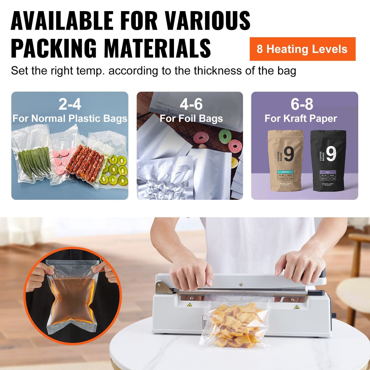 Impulse Sealer 12 inch, Manual Heat Sealing Machine with Adjustable Heating Mode, Aluminum Shrink Wrap Bag Sealers for Plastic Mylar PE PP Bags, Portable Poly Bag Sealer with Extra Replace Kit