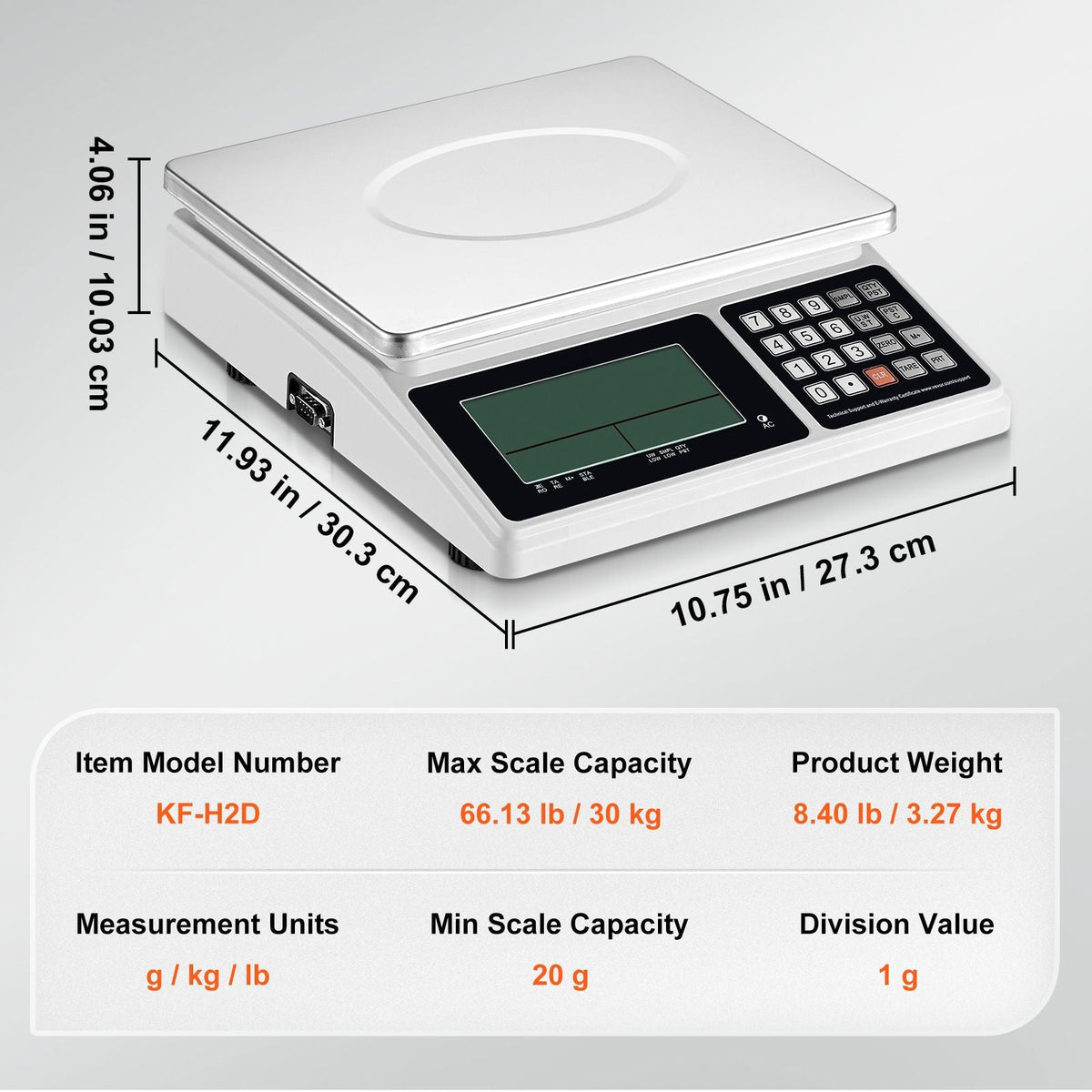 Industrial Counting Scale, 30 kg x 1 g, Digital Scale for Parts and Coins, g/kg/lb Units, Electronic Gram Scale Inventory Counting Scale Kitchen Jewelry Scale with RS232 Port and LCD Screen
