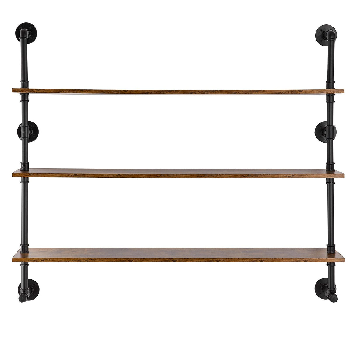Industrial Pipe Shelf, 3 Tier 48x9.84in, Wall-Mount Floating Rustic Wood Shelves Bracket Display Bookshelf, Storage Rack Sundries Holder for Kitchen Bedroom Bathroom Living Room, Black
